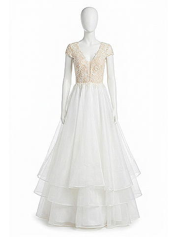 Clarisse Organza And Lace Ball Gown in White/Nude (view 1)