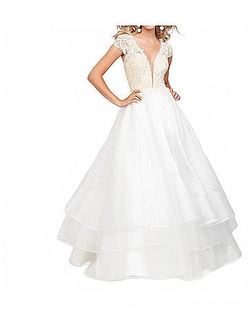 Clarisse Organza And Lace Ball Gown in White/Nude (view 2)
