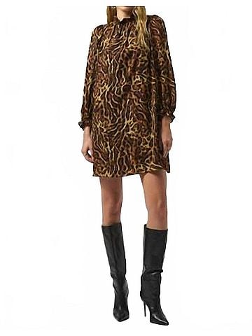 Joseph Ribkoff High Neck Animal Print Dress in Black/Brown (view 2)