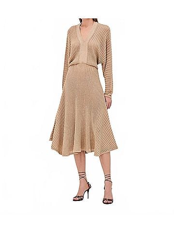 Alexis Heida Midi Dress in Gold (view 2)