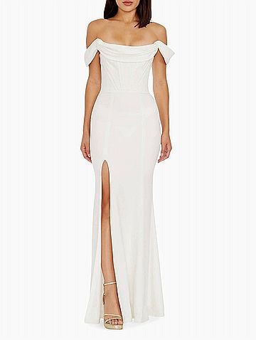 Dress the Population Melania Bustier Mermaid Gown in White (view 2)