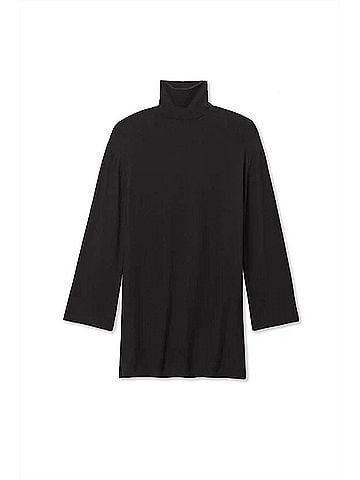 perfectwhitetee Anette Brushed Sweater Mock Neck Dress in Black (view 1)