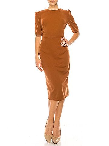 Donna Morgan Short Sleeve Sheath Dress in Cedar (view 2)