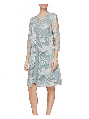 Alex Evenings Embroidered Mock Jacket Cocktail Dress in Gray (view 2)