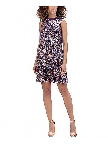 Kensie Sequined Floral Sleeveless Dress in Purple (view 2)