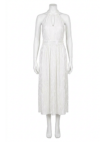 Kensie Metallic Pleated Keyhole-Cutout Maxi Dress in Silver (view 1)