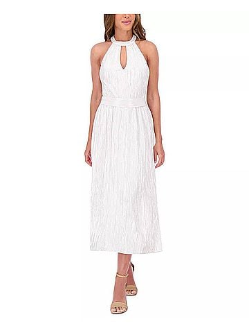 Kensie Metallic Pleated Keyhole-Cutout Maxi Dress in Silver (view 2)