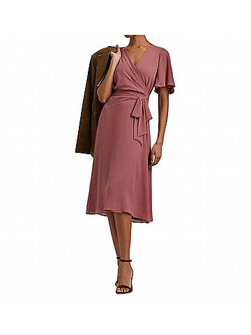 Ralph Lauren Belted Georgette Midi Dress in Pink (view 2)