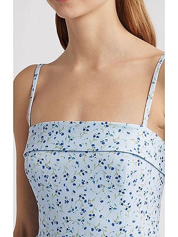 French Connection Echo Crepe Strappy Midi Dress in Blue Multi (view 2)