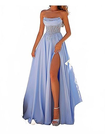Amarra Modern Flair Prom Dress in Light Blue (view 2)
