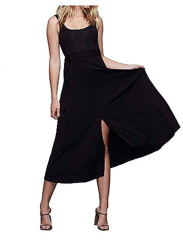 Good American Belted Open Front Swing Tank Dress in Black (view 2)