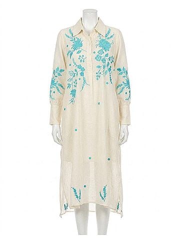 Johnny Was Miel Henley Shirt Dress in Ecru (view 1)