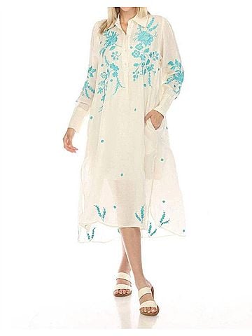 Johnny Was Miel Henley Shirt Dress in Ecru (view 2)