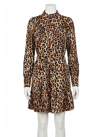 Fate Animal Print Satin Tie Waist Shirt Dress in Brown (view 1)