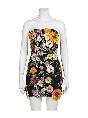 Fate All Over Flower Appliqu?© Strapless Dress in Black Multi (view 1)