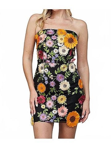 Fate All Over Flower Appliqu?© Strapless Dress in Black Multi (view 2)