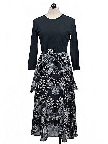 Johnny Was Women's Mixed Media Wrap Tie Dress in Black (view 1)