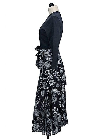Johnny Was Women's Mixed Media Wrap Tie Dress in Black (view 2)