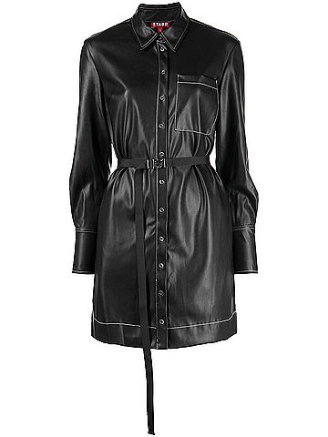 STAUD Lynn Belted-Waist Shirt-Dress in Black (view 1)