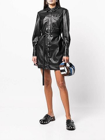 STAUD Lynn Belted-Waist Shirt-Dress in Black (view 2)