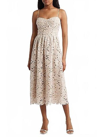 Lucy Paris Mona Lace Dress in Beige (view 2)