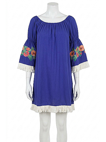 Umgee Embroidered Off The Shoulder Dress in Royal Blue (view 1)