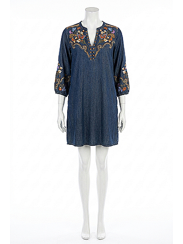 Johnny Was Ruffle Field Durago Dress in Denim Blue (view 1)