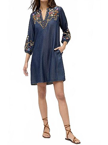 Johnny Was Ruffle Field Durago Dress in Denim Blue (view 2)