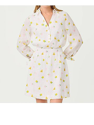 Lilly Pulitzer Abralynn Embroidered Linen Shirtdress in Pink Muse Lemon Bee Half Drop (view 2)