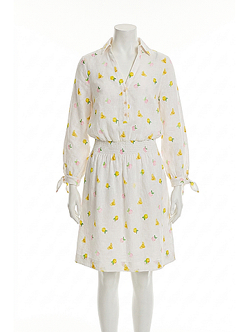 Lilly Pulitzer Abralynn Embroidered Linen Shirtdress in Pink Muse Lemon Bee Half Drop (view 1)
