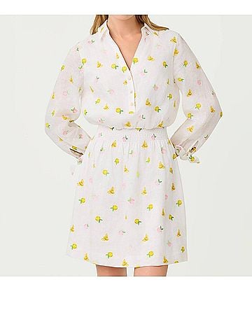 Lilly Pulitzer Abralynn Embroidered Linen Shirtdress in Pink Muse Lemon Bee Half Drop (view 2)