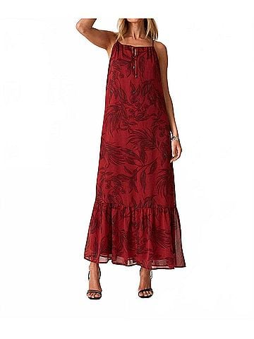 Lovestitch Floral Tie Front Halter Maxi Dress in Wine (view 2)
