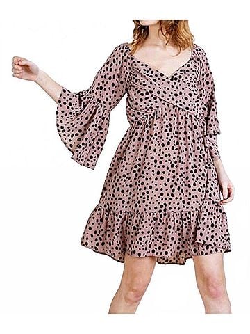 Umgee Dalmatian Print Sweetheart Dress in Rose (view 2)
