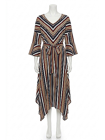 Umgee Striped Bell Sleeve Maxi Dress in Navy (view 1)
