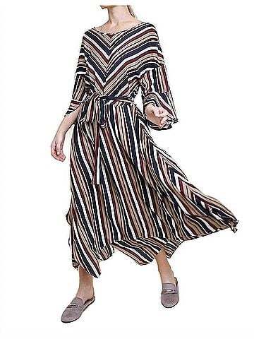 Umgee Striped Bell Sleeve Maxi Dress in Navy (view 2)