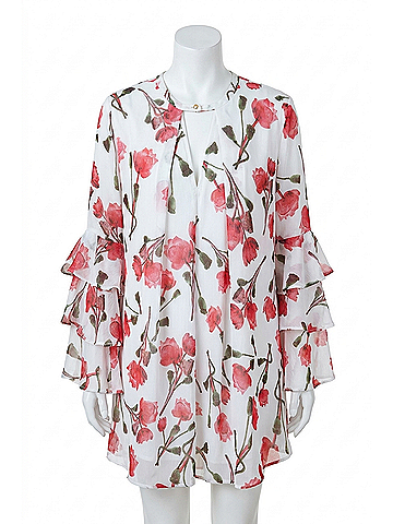 Umgee Ruffle Sleeve Floral Keyhole Dress in Cream (view 1)