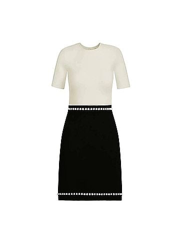 Oscar De La Renta Short Sleeve Bubble Trim Knit Dress in Black/White (view 1)