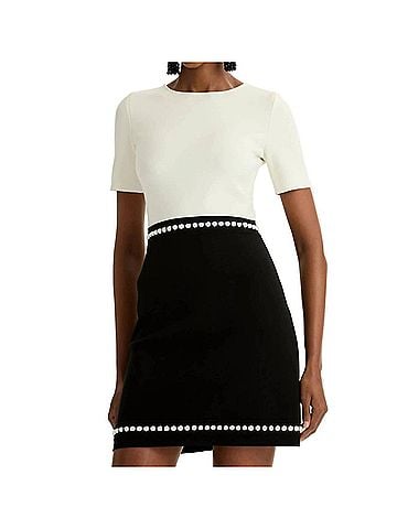 Oscar De La Renta Short Sleeve Bubble Trim Knit Dress in Black/White (view 2)