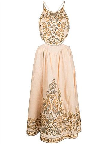 Zimmermann Women's Devi Halter Tie Midi Dress in Sage/Gold (view 1)