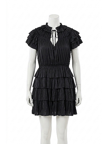 Ulla Johnson Vesna Pleated Mini Dress in Noir Black (view 1)