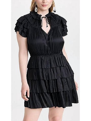 Ulla Johnson Vesna Pleated Mini Dress in Noir Black (view 2)