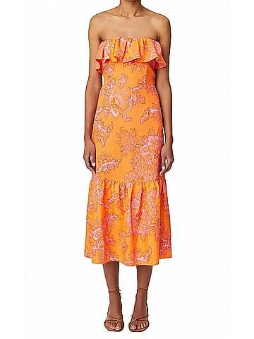 Rhode Thea Ruffle Trim Halter Midi Dress in Coral Reef Grande (view 2)