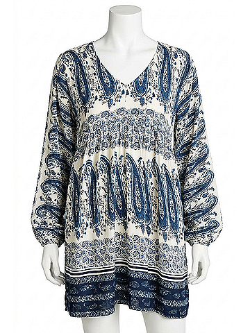 Velzera Paisley V-Neck Mini Dress in Blue (view 1)