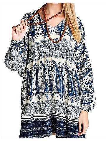 Velzera Paisley V-Neck Mini Dress in Blue (view 2)