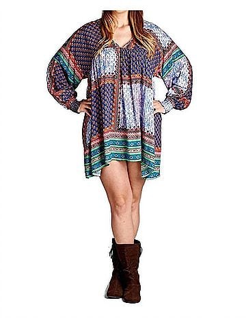 Velzera Patch Floral Baby Doll Mini Dress in Multi (view 2)