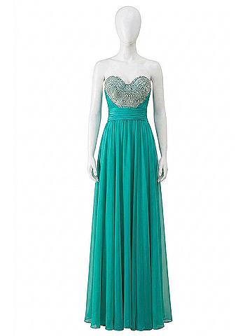 Angela & Alison Beaded Prom Dress in Teal (view 1)