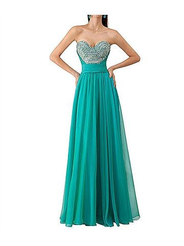 Angela & Alison Beaded Prom Dress in Teal (view 2)