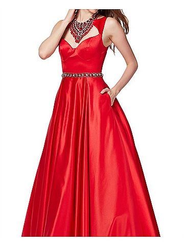 Angela & Alison Beaded Prom Dress in Hot Red (view 2)