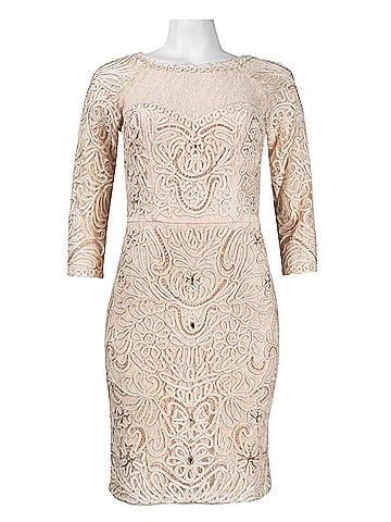 Sue Wong Embroidered Swirl 3/4 Sleeve Sheath Dress in Blush (view 1)