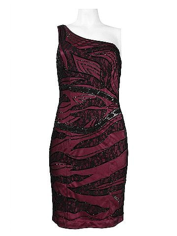 Sue Wong One Shoulder Lace Embellished Dress in Black Magenta (view 1)